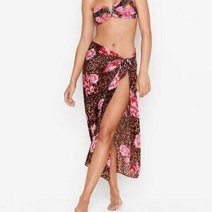 Victoria Secret Swim Cover Up  Wrap Sarong Beach Leopard Floral Side Tie